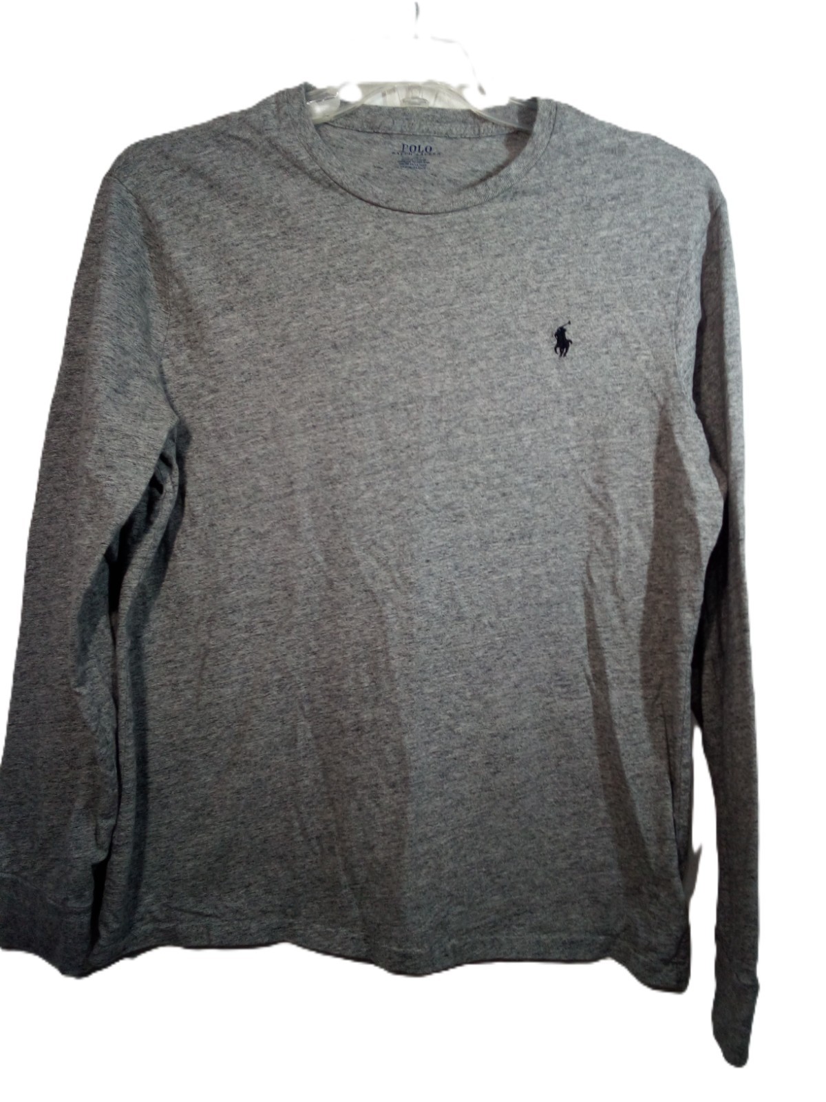 Polo Ralph Lauren T-Shirt Men L Custom Fit Gray Black Pony Crew Long Sleeve