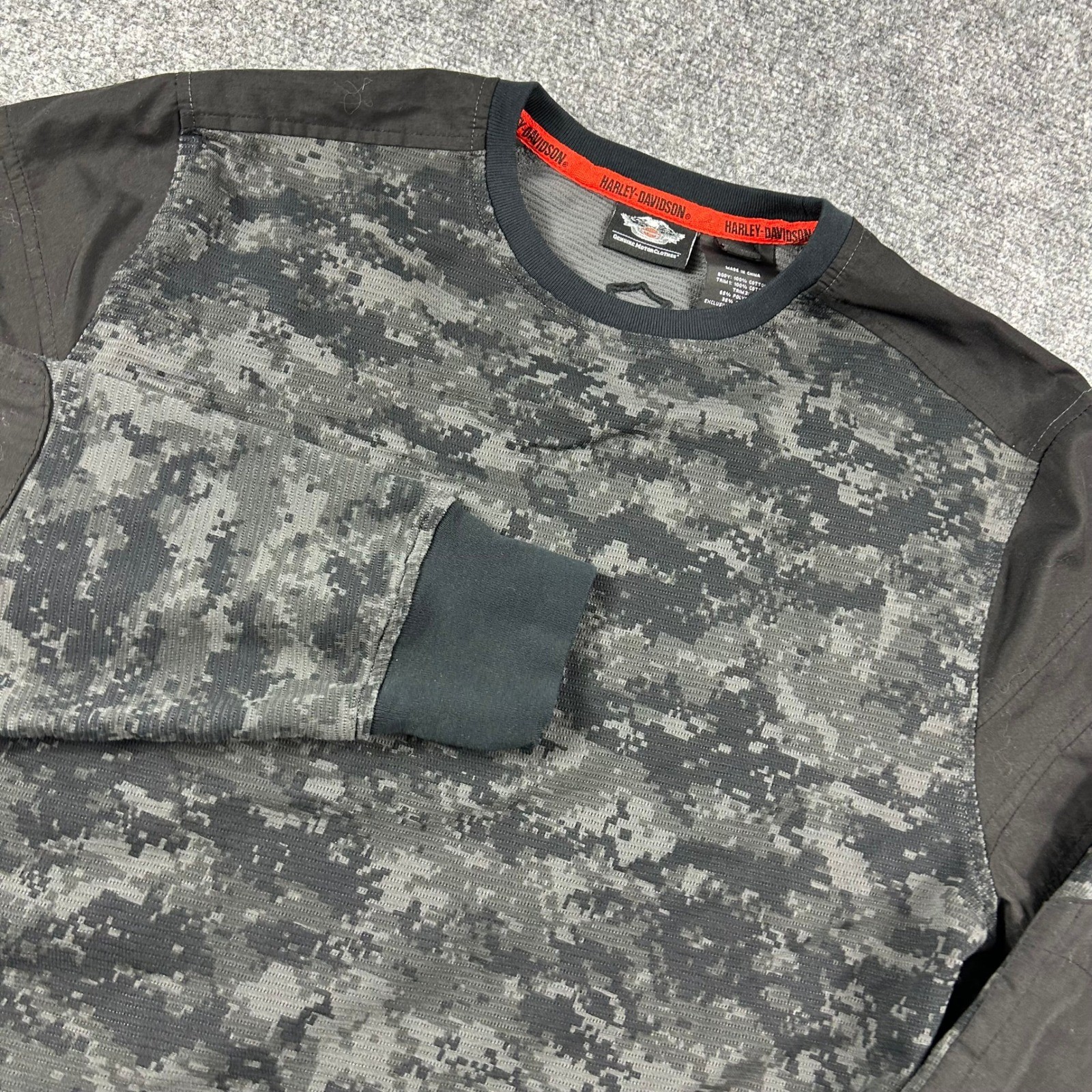 Harley-Davidson Shirt Mens M Grey Digital Camo Long Sleeve Tactical Elbow