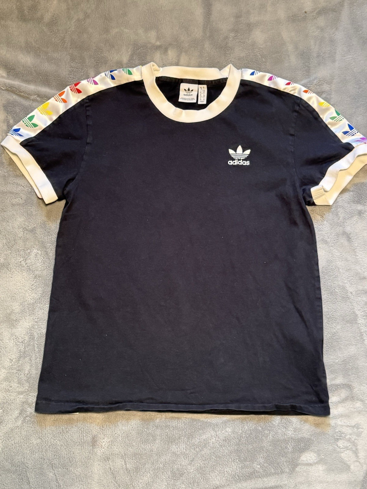 adidas Originals Ringer T-Shirt Black Rainbow Trefoil Logo Crew Pride Small