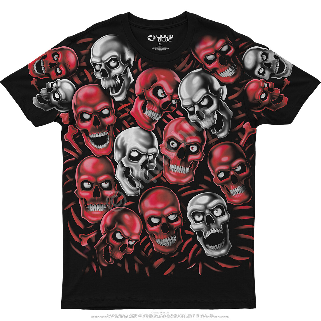 JUICY J STAY FLY-SKULL PILE- RED/GREY-T-SHIRT S-M-L-XL-XXL AUTHENTIC HALLOWEEN