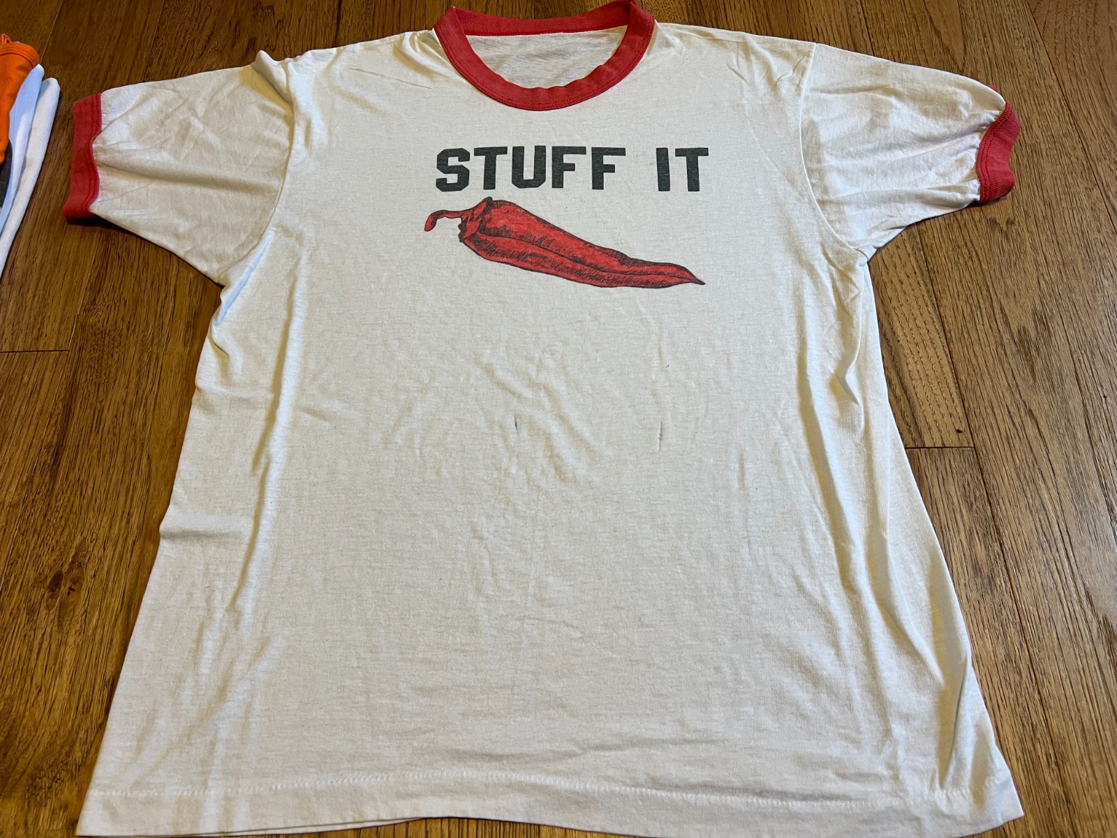 (L) 70s Vintage Stuff It Hot Pepper T Shirt Funny Gardening Screen Print Thin