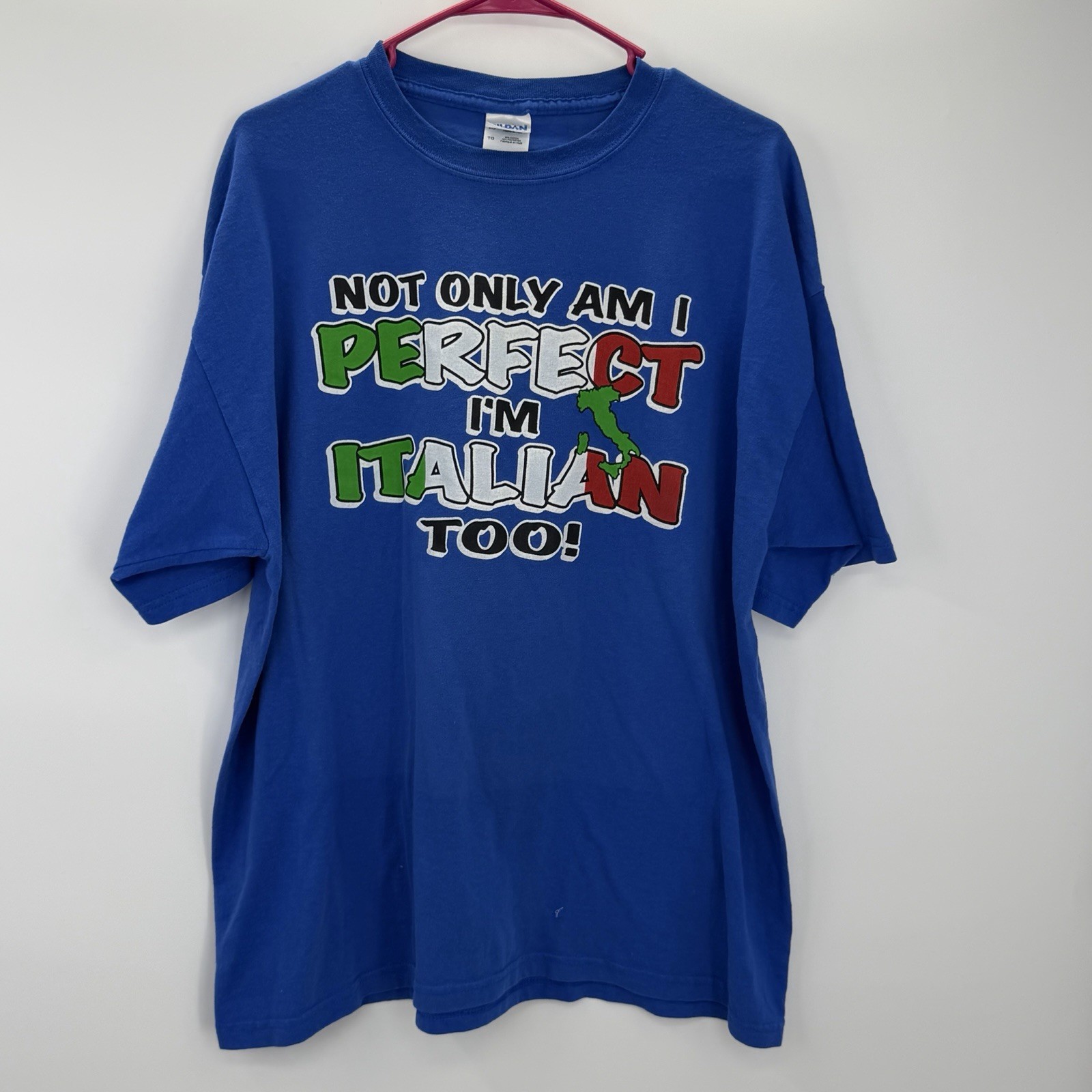 Golden Ultra Blend”Not Only Am I Perfect I’m Italian Too” Graphic T-Shirt XL Blu