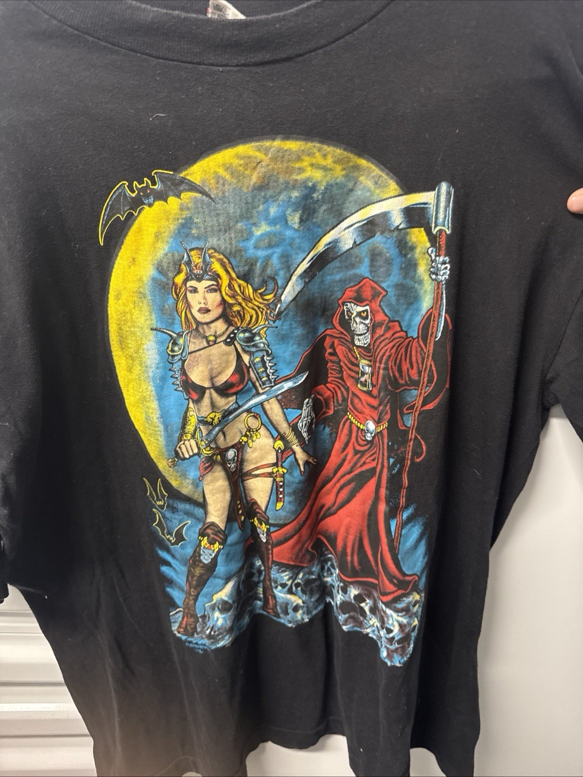 VTG 1990s Comic Skeleton Grim ReaperBabe Girl Horror Tee Shirt XL She-Ra