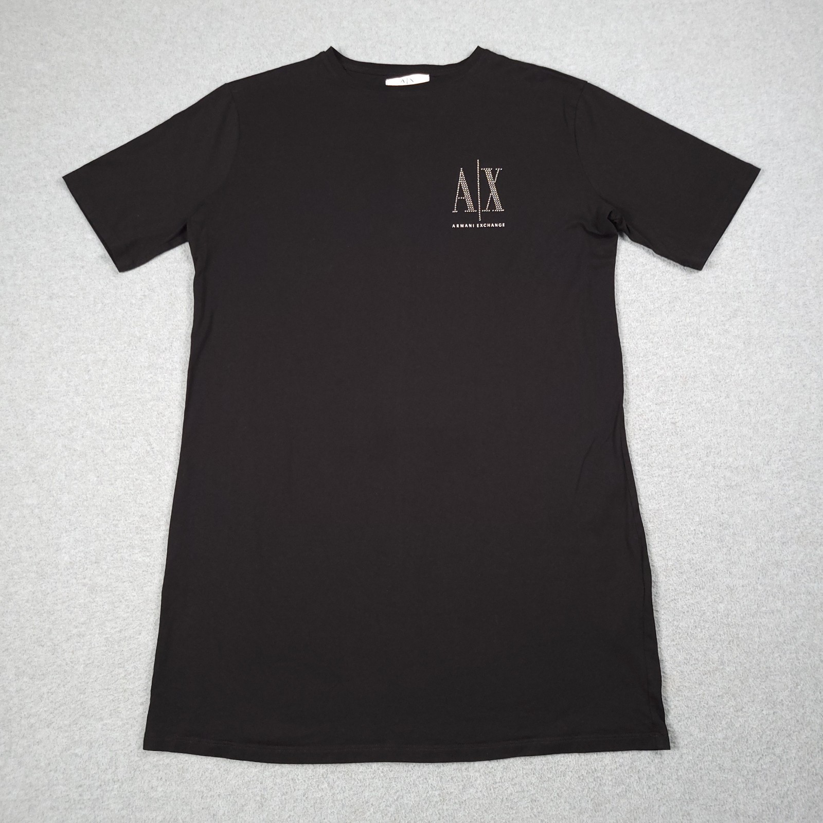 Armani Exchange Icon Period T-Shirt Men Medium Black Beaded Logo Luxury Designer