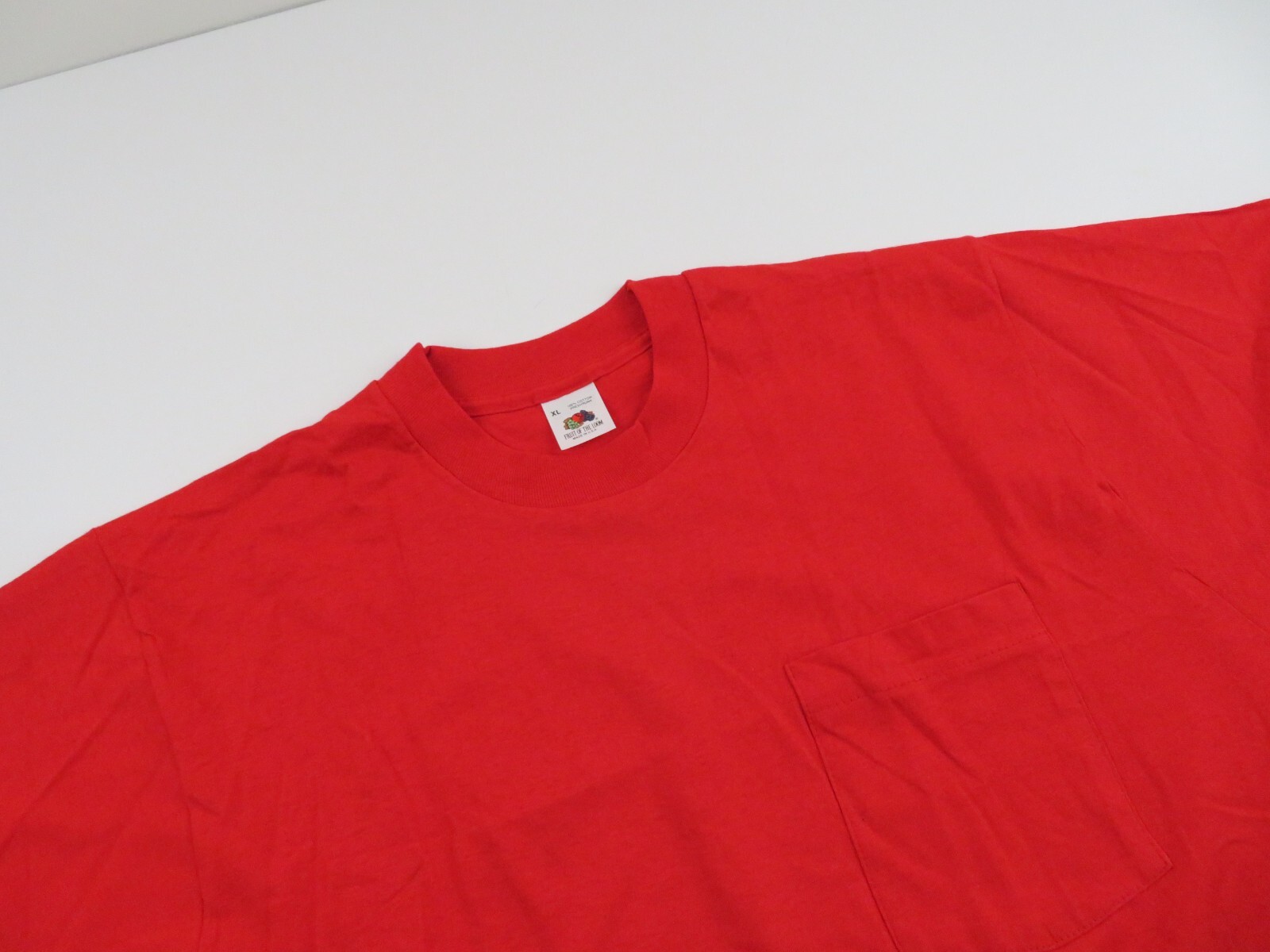 Vtg Fruit of the Loom USA T-Shirt XL Red Pocket Single Stitch Tee NOS 90s Blank