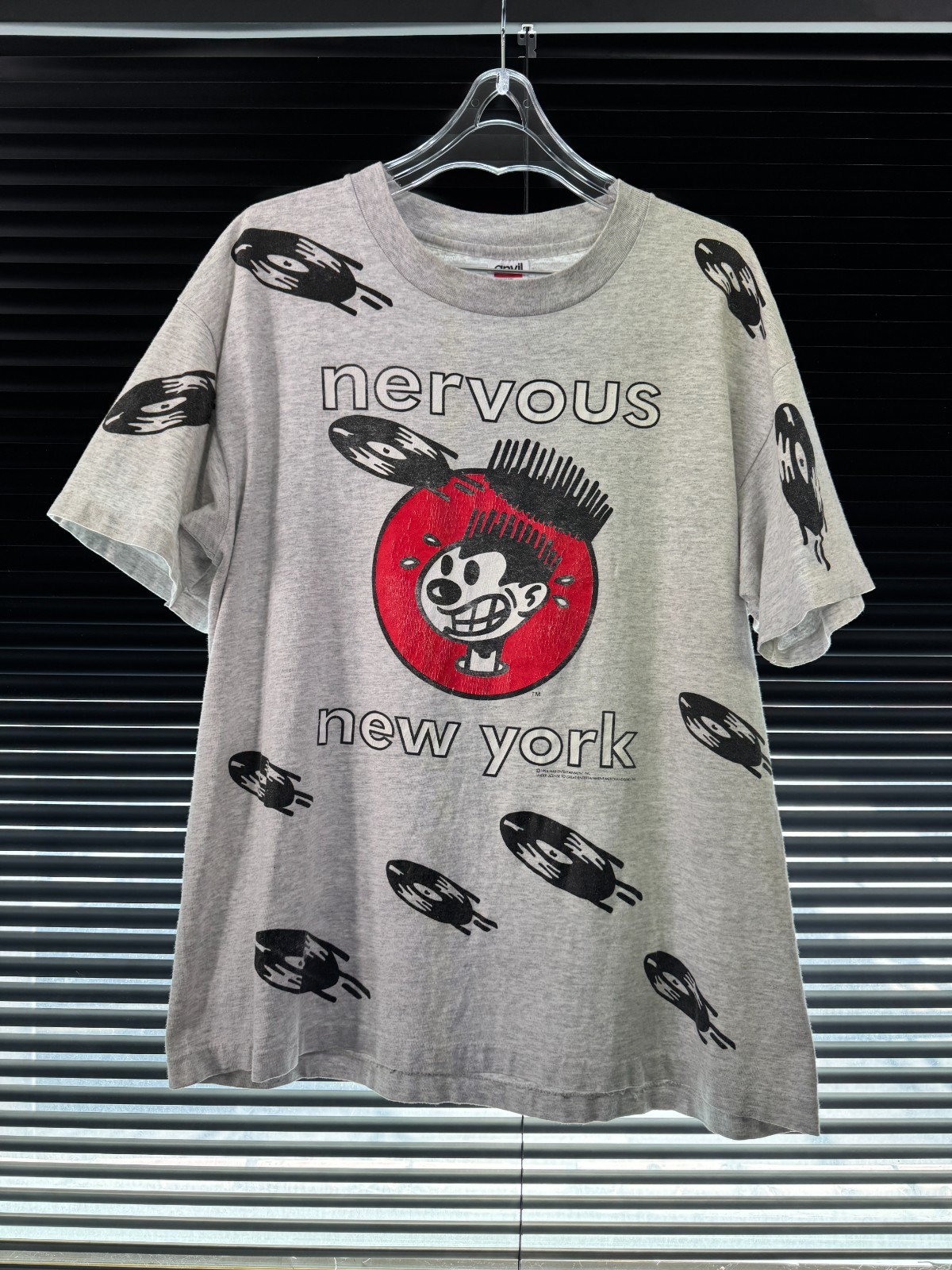 Vintage 90s 1994 Nervous Records New York Tshirt Size XL AOP Rare