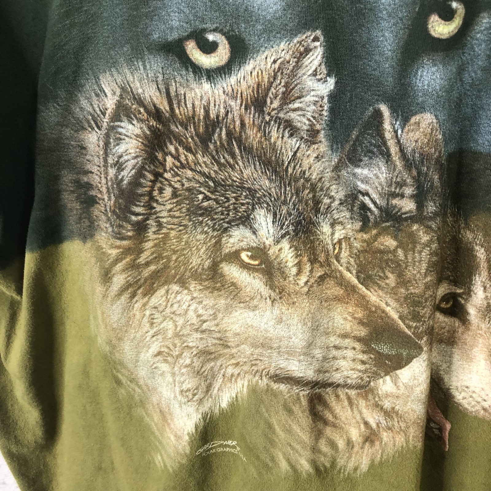 Vintage Wolf Pack Shirt Mens XL Green Polar Graphics Wildlife Tee 90s Nature