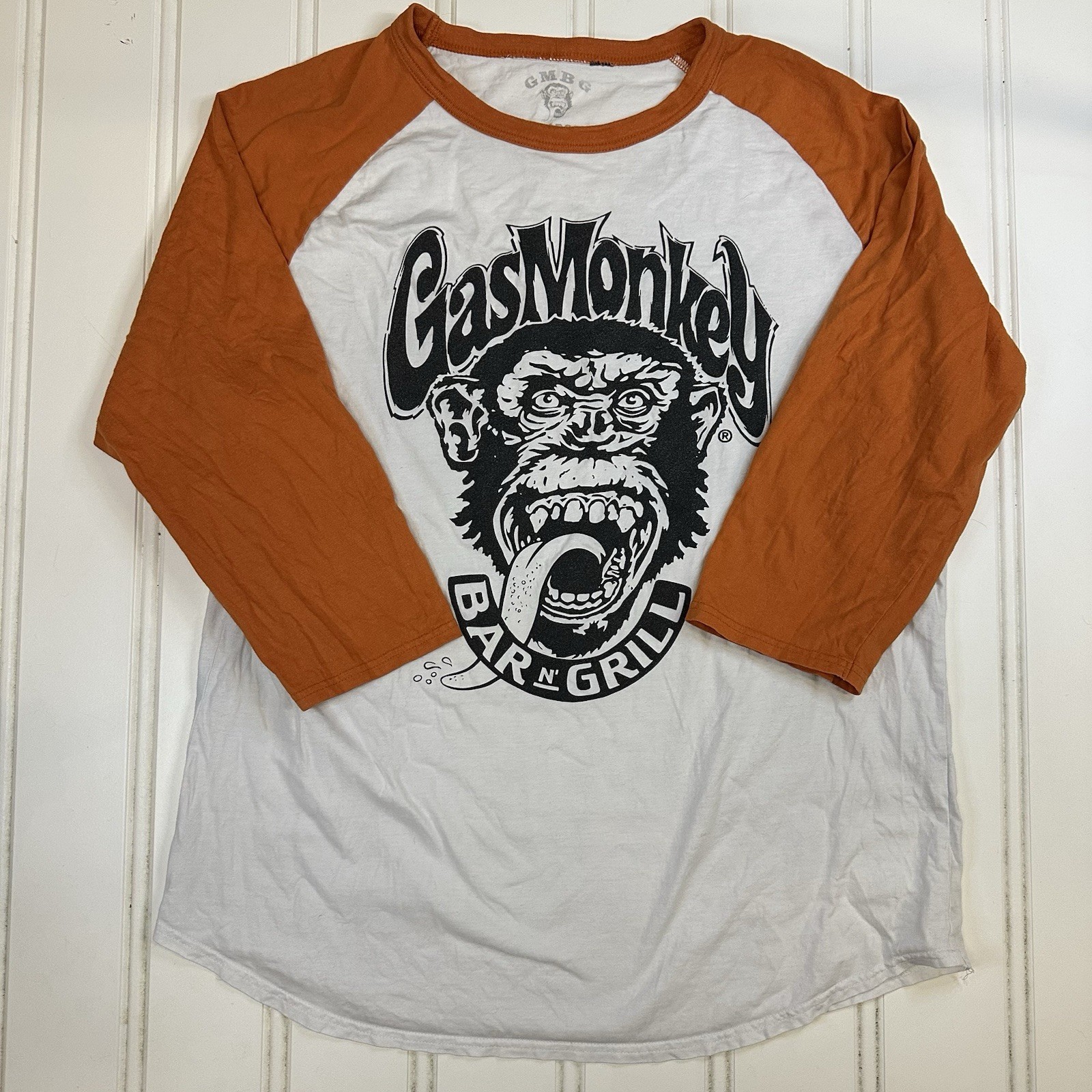 Gas Monkey Bar & Grill Shirt Mens L Raglan Logo Y2K Graphic 3/4 Sleeve Jersey 13