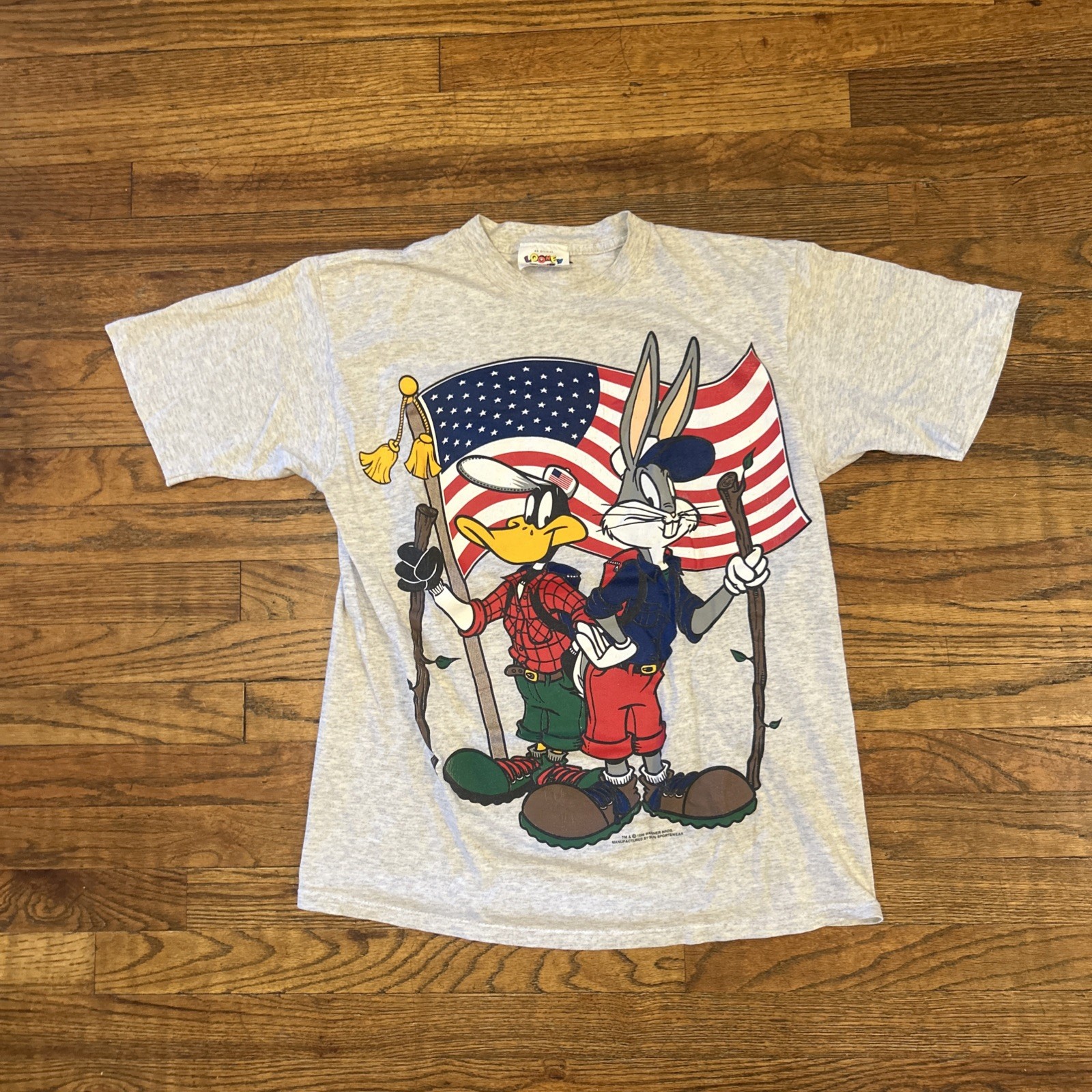 Vintage Looney Tunes Shirt Mens Medium Bugs Bunny Daffy Duck USA Flag Tee 1996
