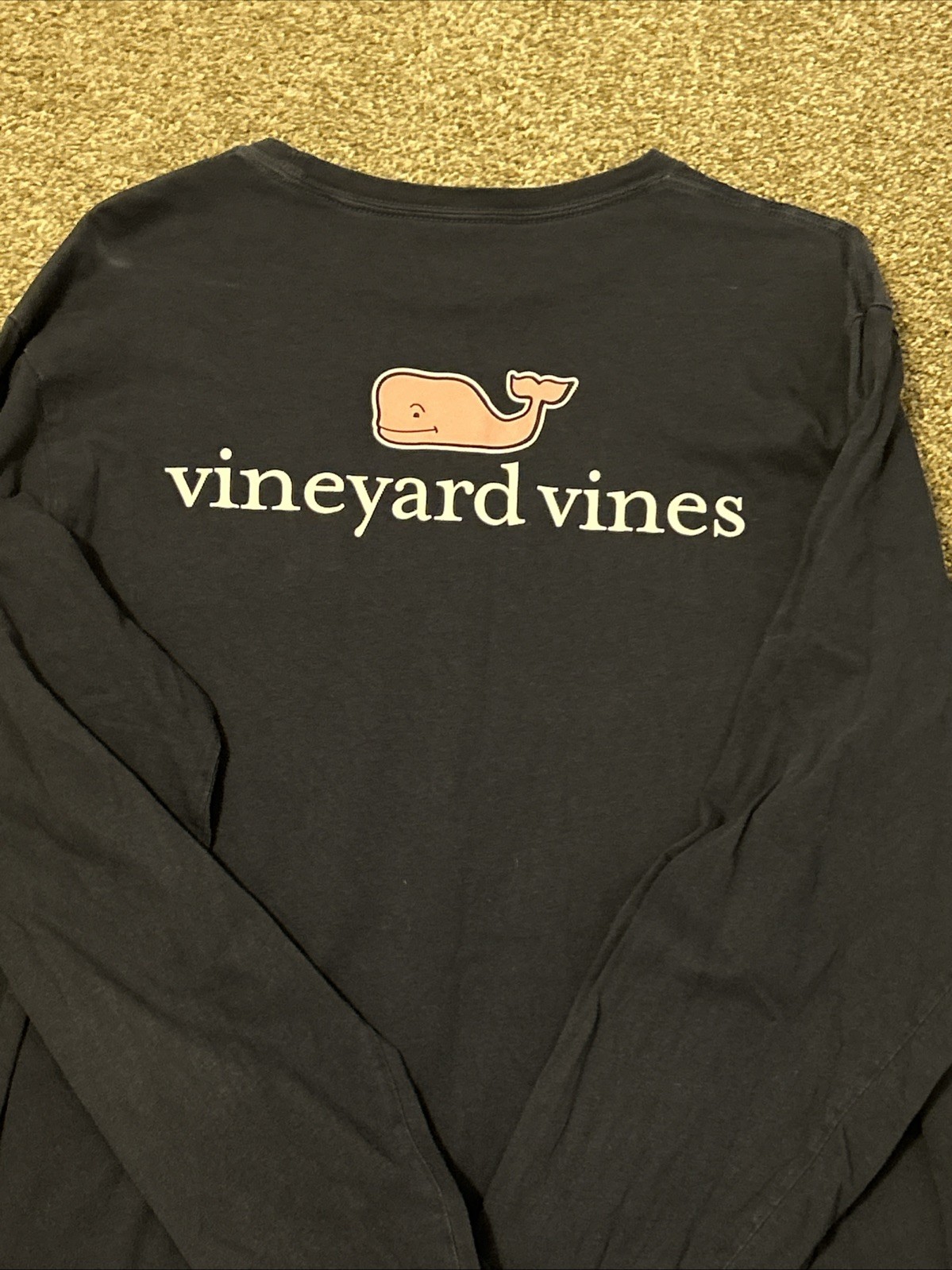 Vineyard Vines Long Sleeve T Shirt Navy Blue Pink Whale Logo Pocket Men’s Medium