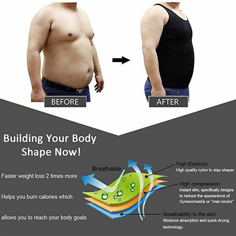 MEN SLIMMING BODY SHAPER BELLY TUMMY CONTROL COMPRESSION VEST SHIRT UNDERWEAR UK