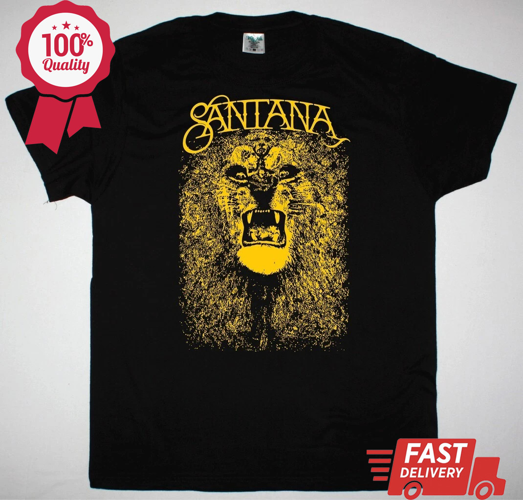 Vtg SANTANAAAA Band LION Heavy Cotton Black T Shirt For Men AH1384