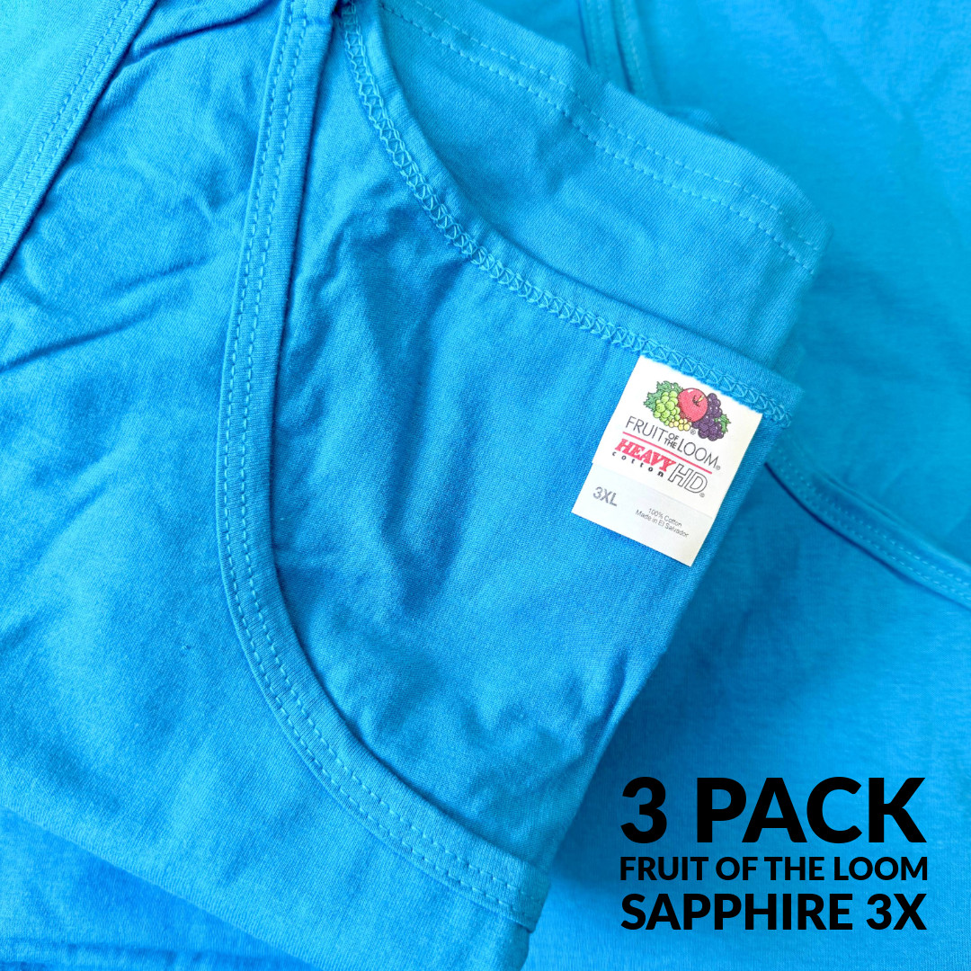 3-Shirt Lot, Fruit of the Loom HD Heavy Cotton Men Tank Tops, 3XL, Sapphire Blue