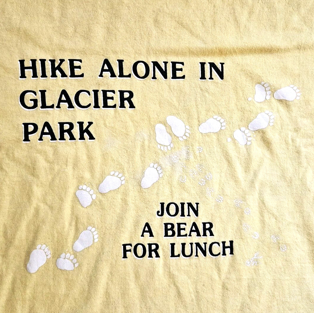 Vintage 90s Glacier Park Montana Bear Hiking T-Shirt Size Large Single Stitch