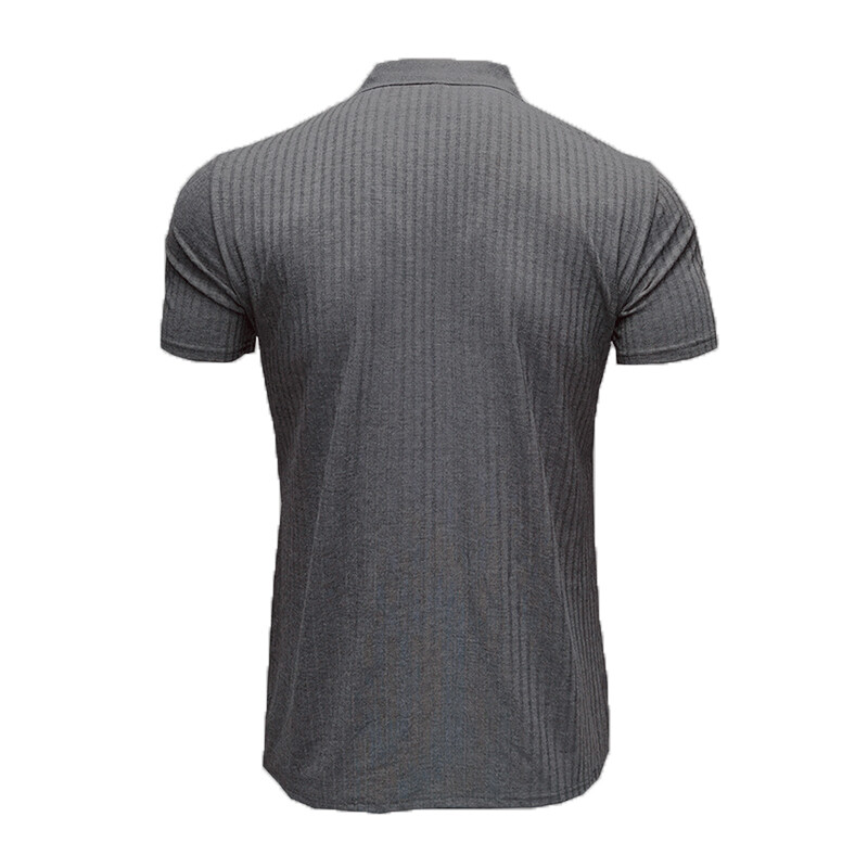 Men Ribbed Muscle Stretch Slim Fit Short Sleeve T-Shirt Summer Collar Casual Top