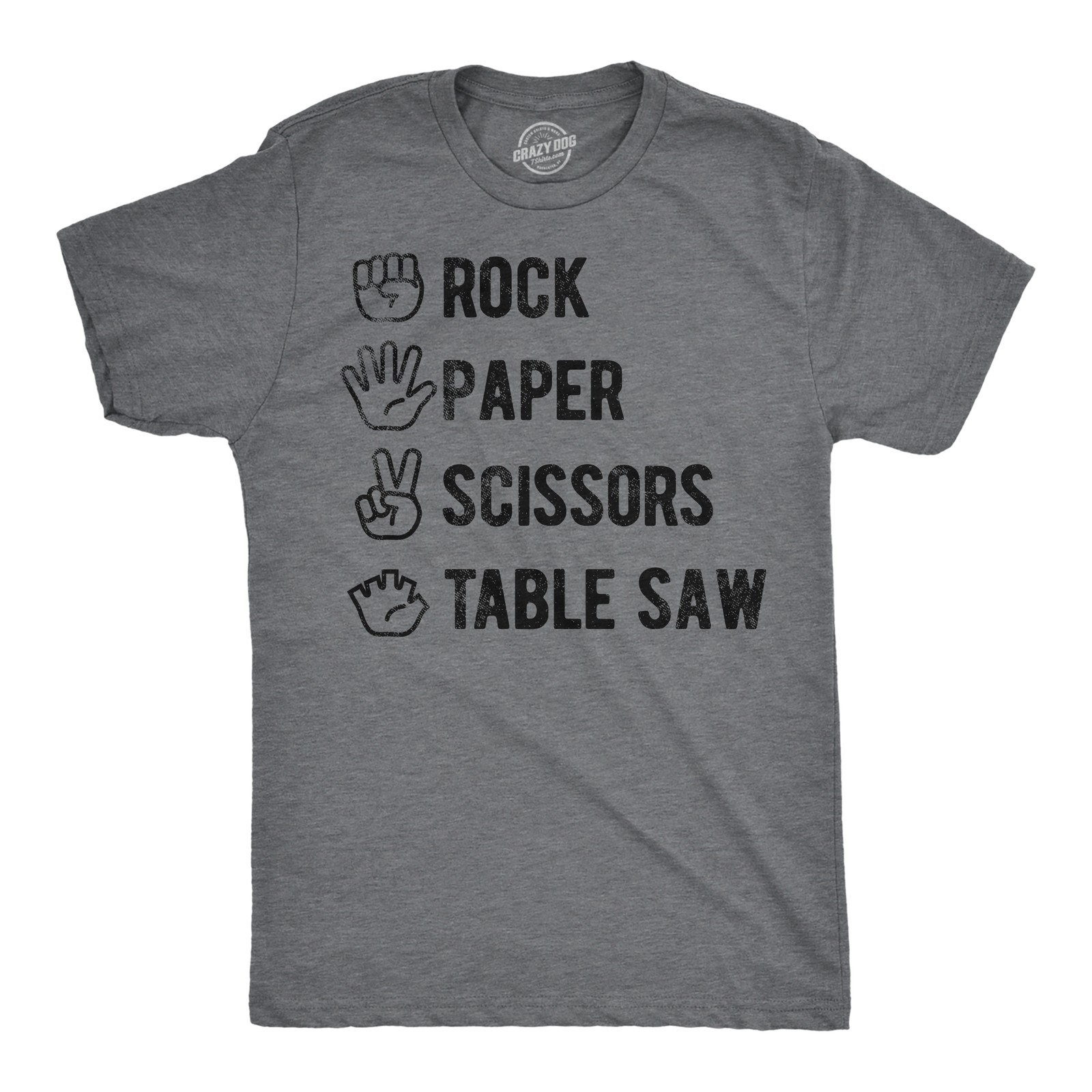 Mens Funny T Shirts Rock Paper Scissors Table Saw Sarcastic Novelty Tee for Men
