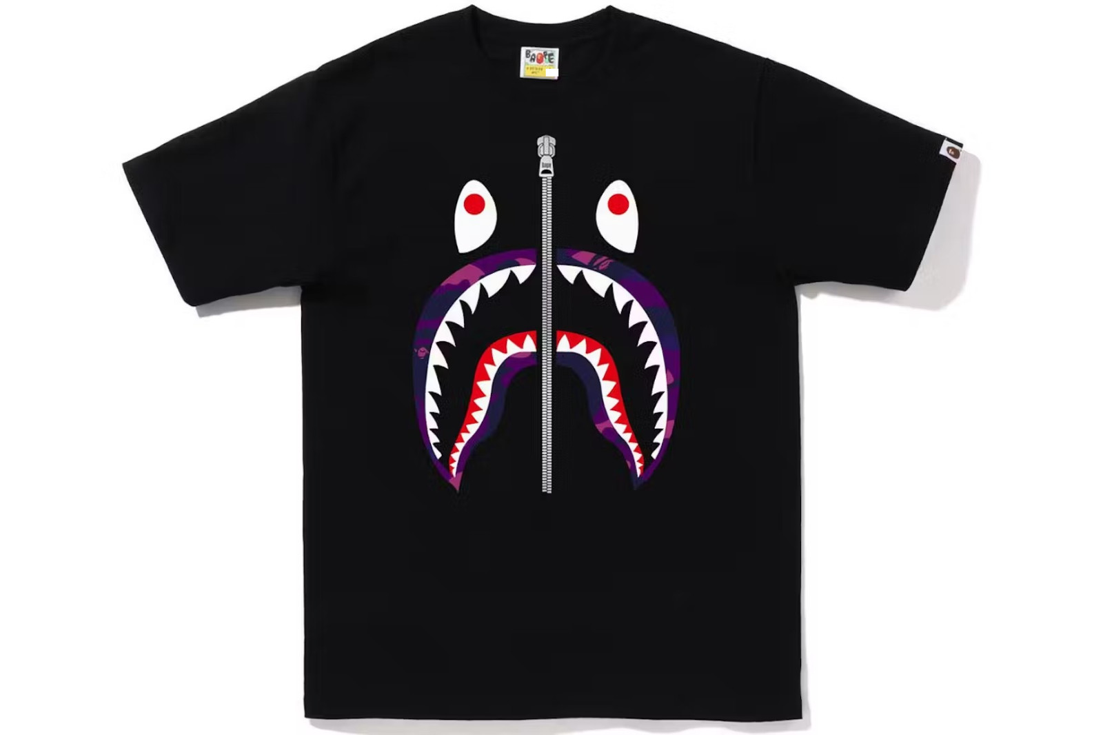 A BATHING APE BAPE Color Camo Silver Zip Shark Tee T-Shirt Black Purple NEW S