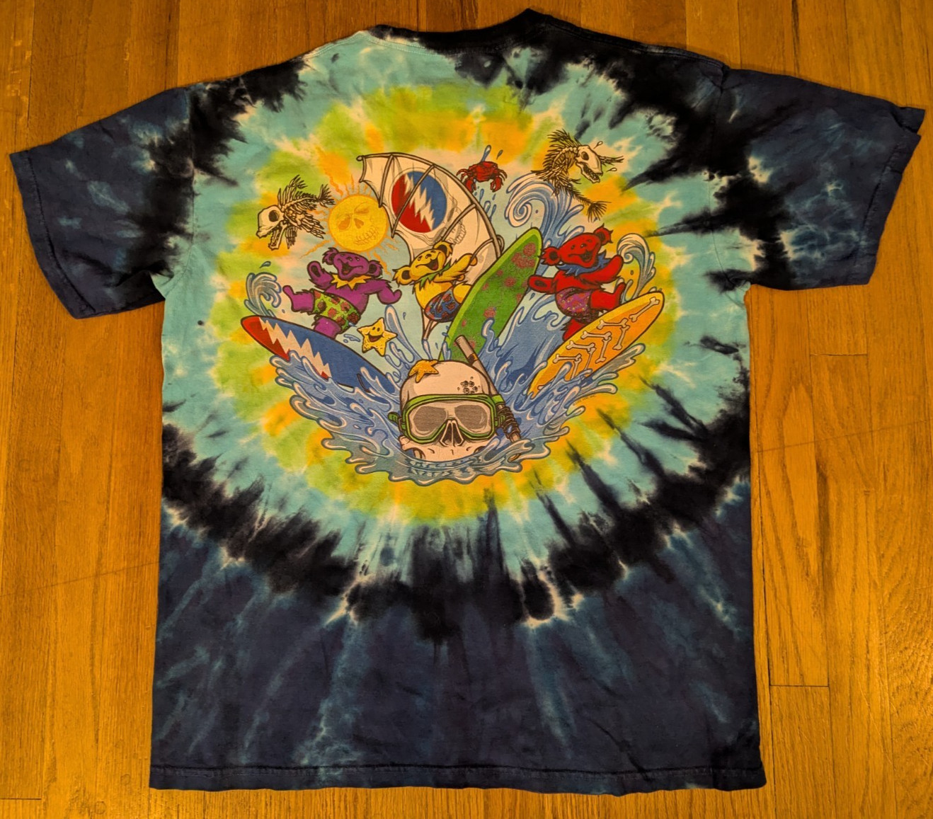 Grateful Dead Summertime Dancing Bears Shirt Tie-Dye Liquid Blue Large