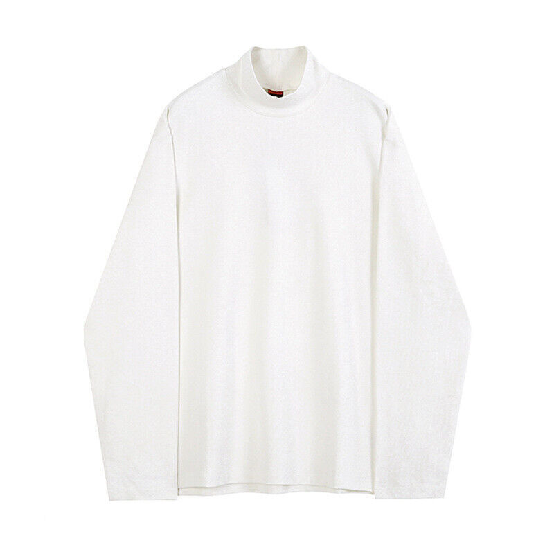 Mens Bottoming Long Sleeved Tee Thin T-Shirt Half Turtleneck Loose Crewneck Top