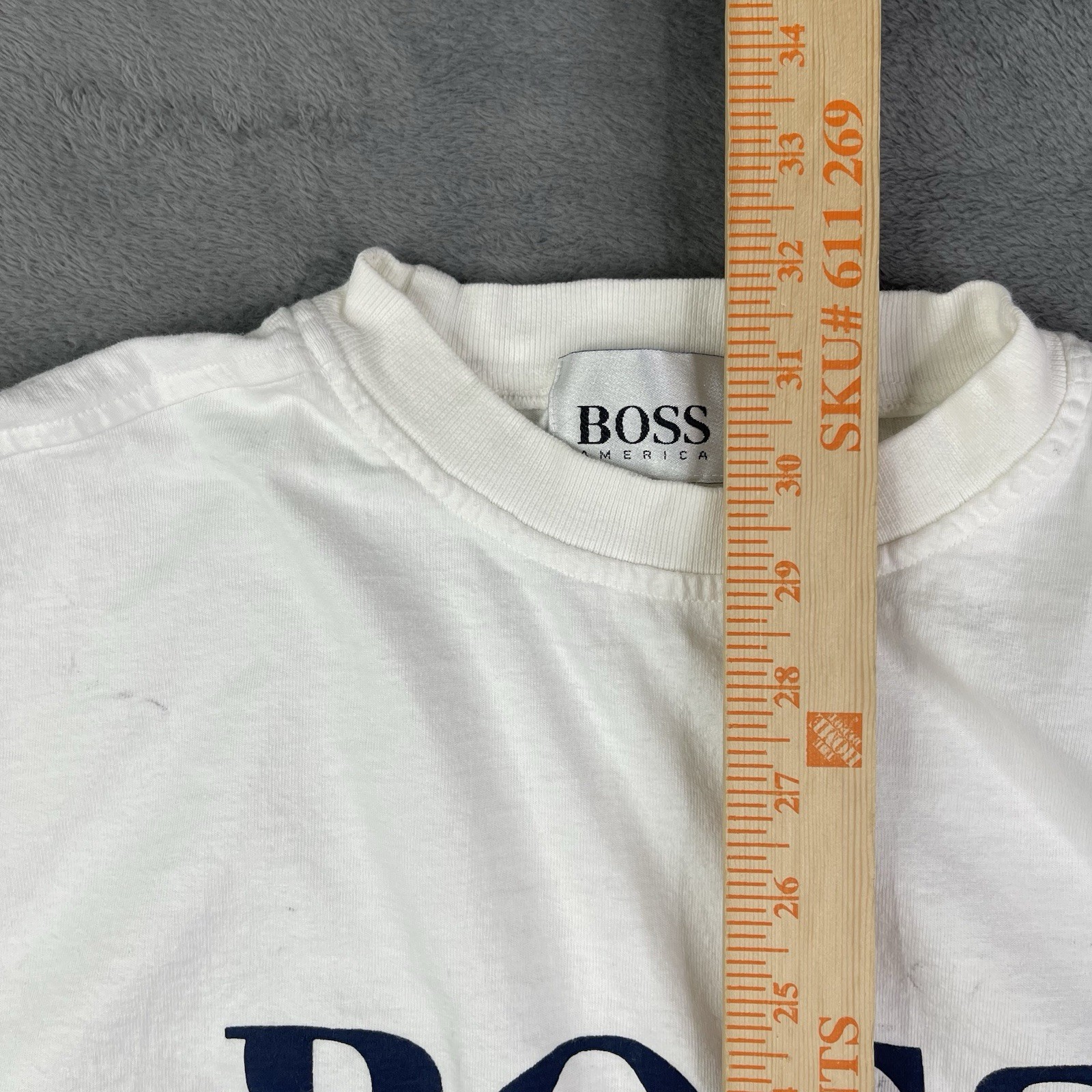 Vintage Hugo Boss T Shirt Mens XL America USA Made White Designer 90s Hip Hop
