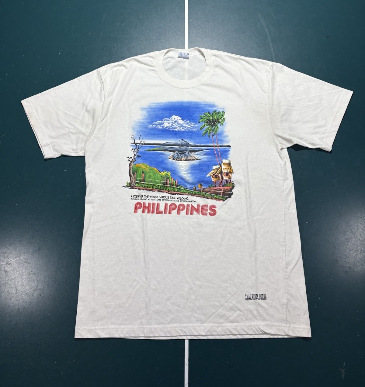 Vintage Philippines Dibuho Hand Painted T Shirt Mens XL Taal Volcano Graphic 90s
