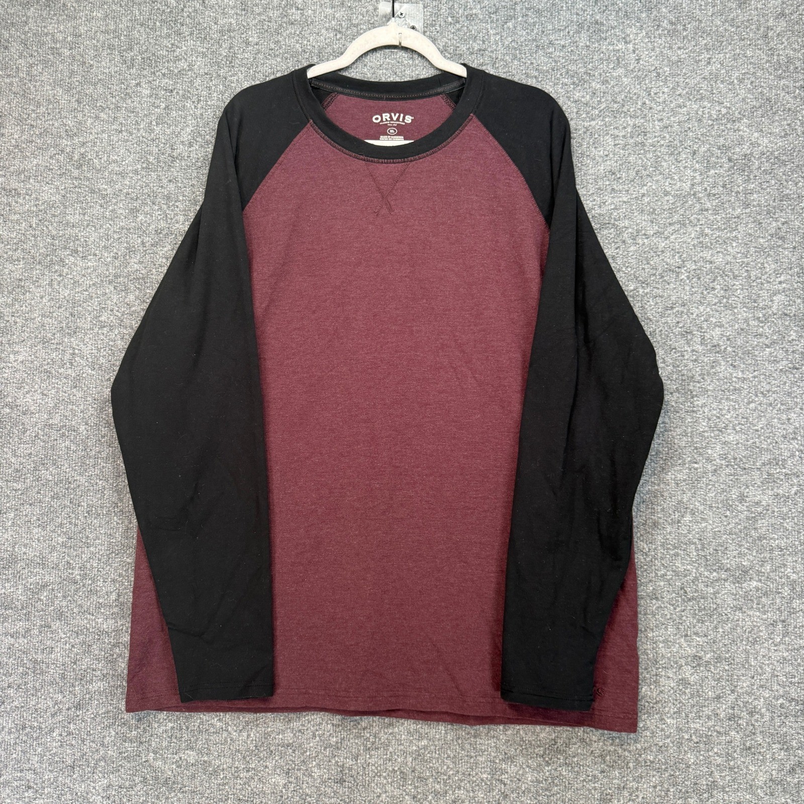 Orvis Raglan Shirt Mens XL Burgundy Long Sleeve Crewneck Tshirt Soft Stretch
