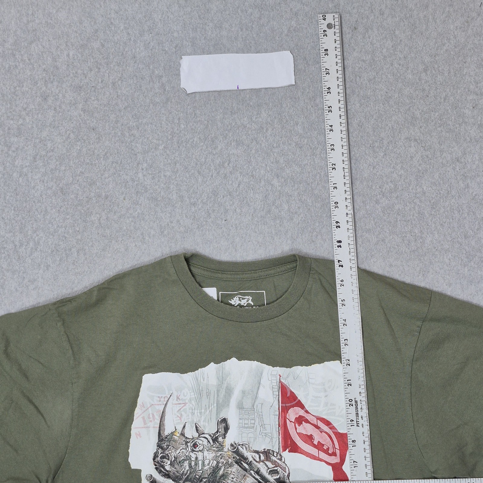 Ecko Unltd. Men Shirt L Green Graphic Rhino Flag Streetwear Logo Short Sleeve