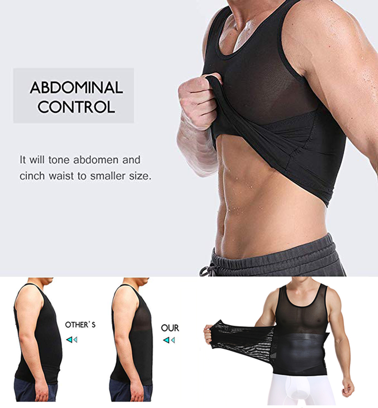 Men’s Slimming Body Shaper Vest T-Shirt Compression Tank Tummy Control Shapewear