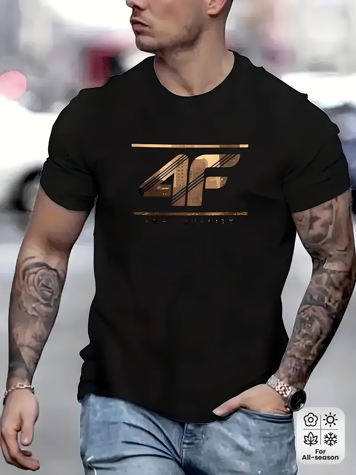 Men’S Casual Sports T-Shirt, Featuring a 4F Letter Logo – Made from 100% Polye