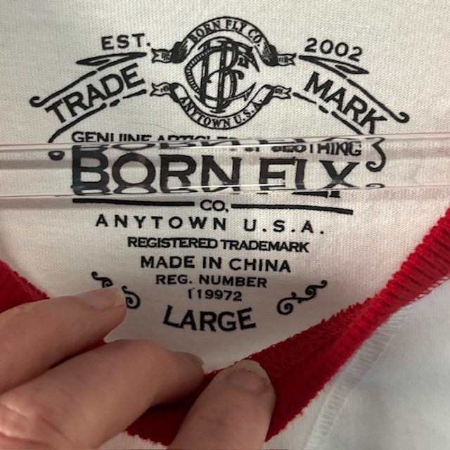 Born Fly NWT L Red White Raglan 3/4 Sleeve Graphic Tee Streetwear Hip Hop Comic