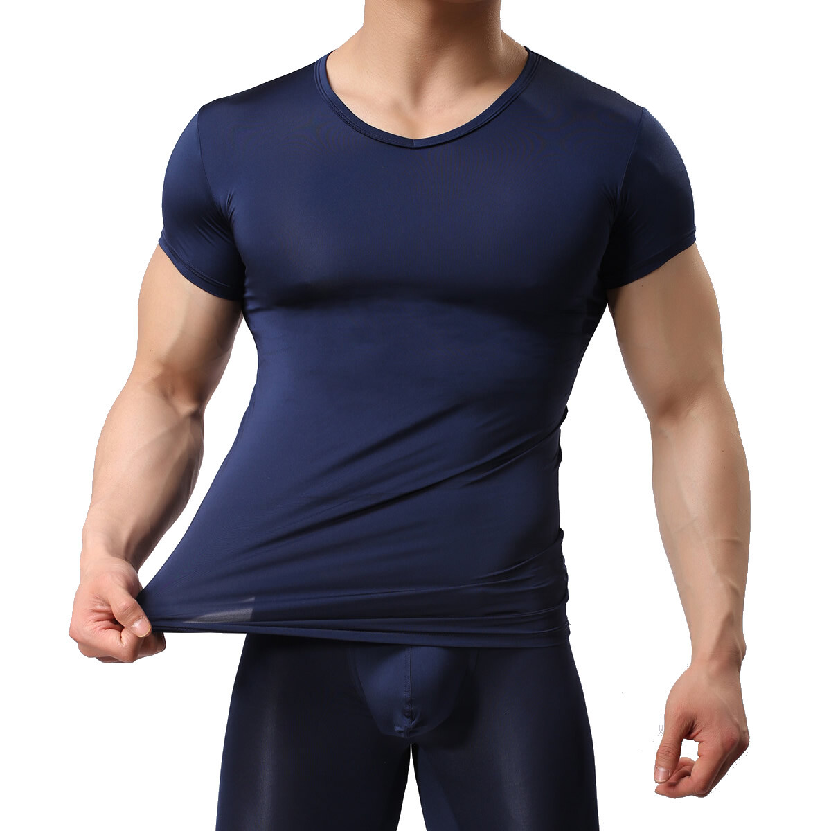 Men Smooth Gym Sport T-shirt Fitness Muscle Stretch Soft Tee Tops Clothes Basic