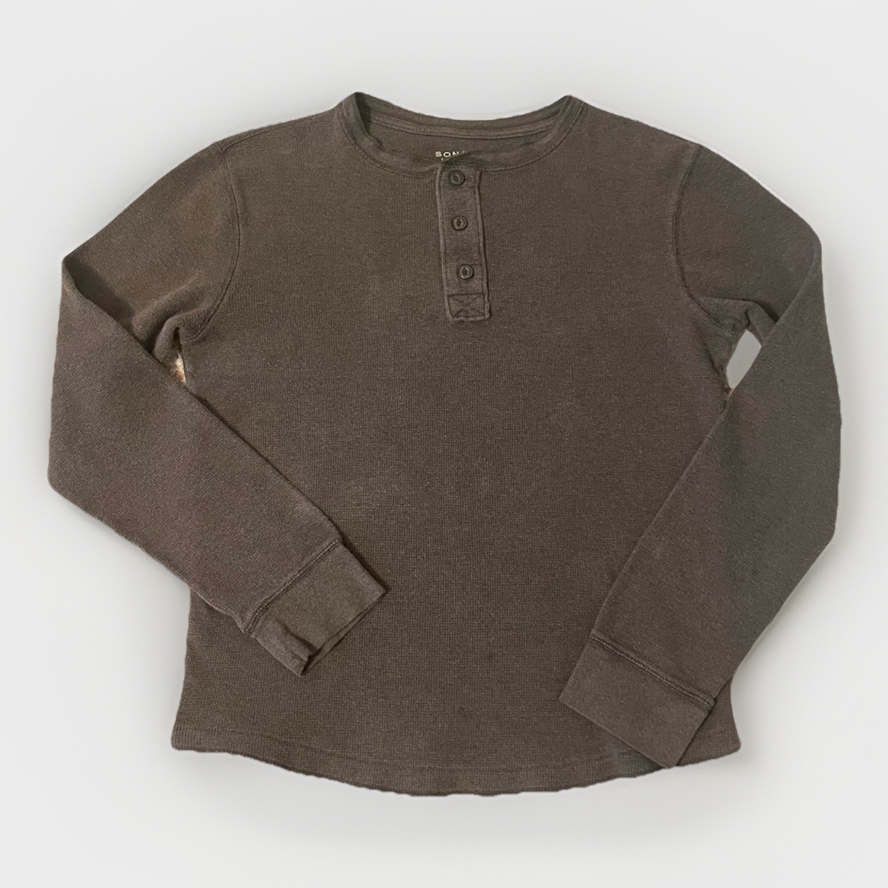 Sonoma Men’s Small Brown Long Sleeve Henley Shirt Waffle Knit Thermal Casual