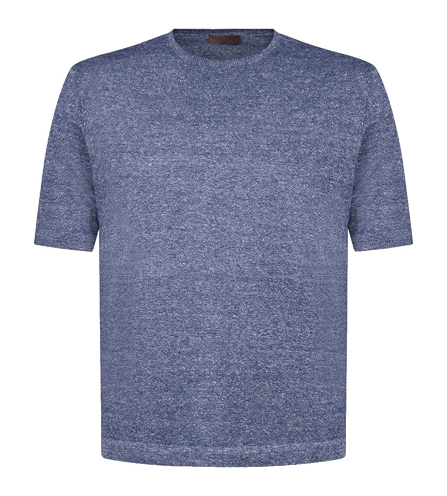 STILE LATINO t-shirt linen cotton EU 52 US 42 blue melange normal fit