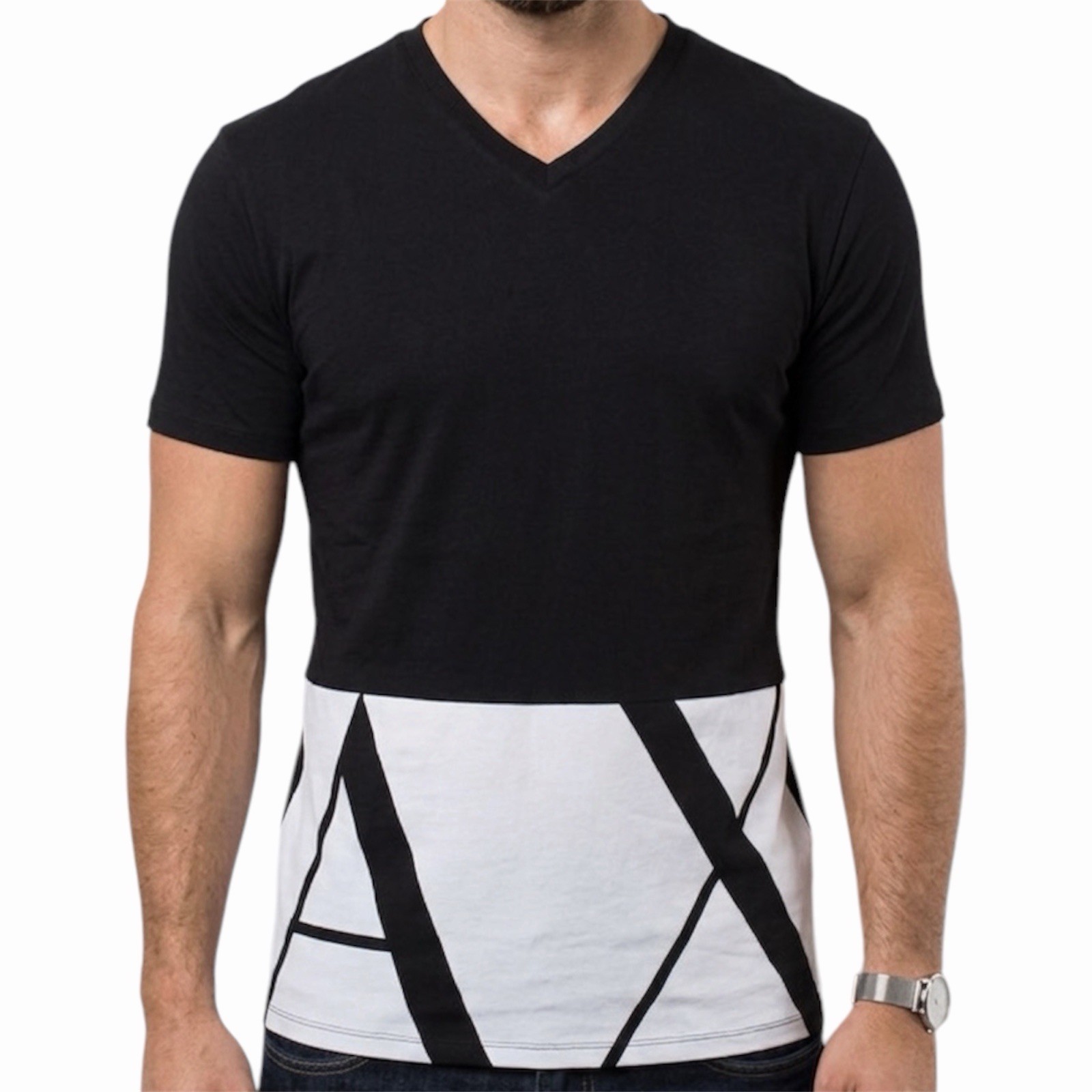 $45 ARMANI EXCHANGE Black HEM PRINT Short Sleeve OVERSIZED Fit T-shirt NWT