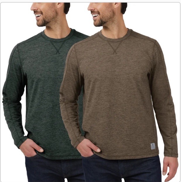 Rugged Elements Sueded Long Sleeve Crew Tee 2-pack Green & Brown Men’s Size S