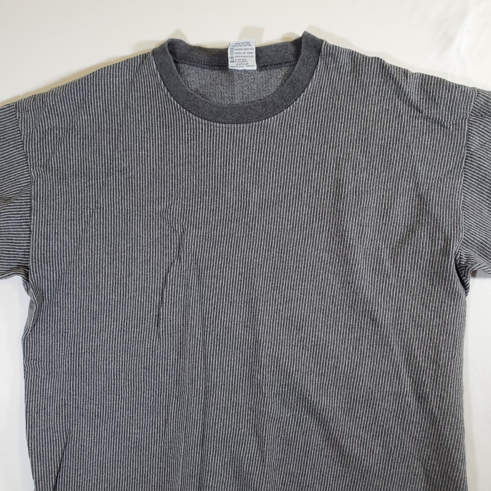 Cal Cru Gray Ribbed Polycotton Made in USA VTG 80s 90s XL TShirt T-Shirt Top