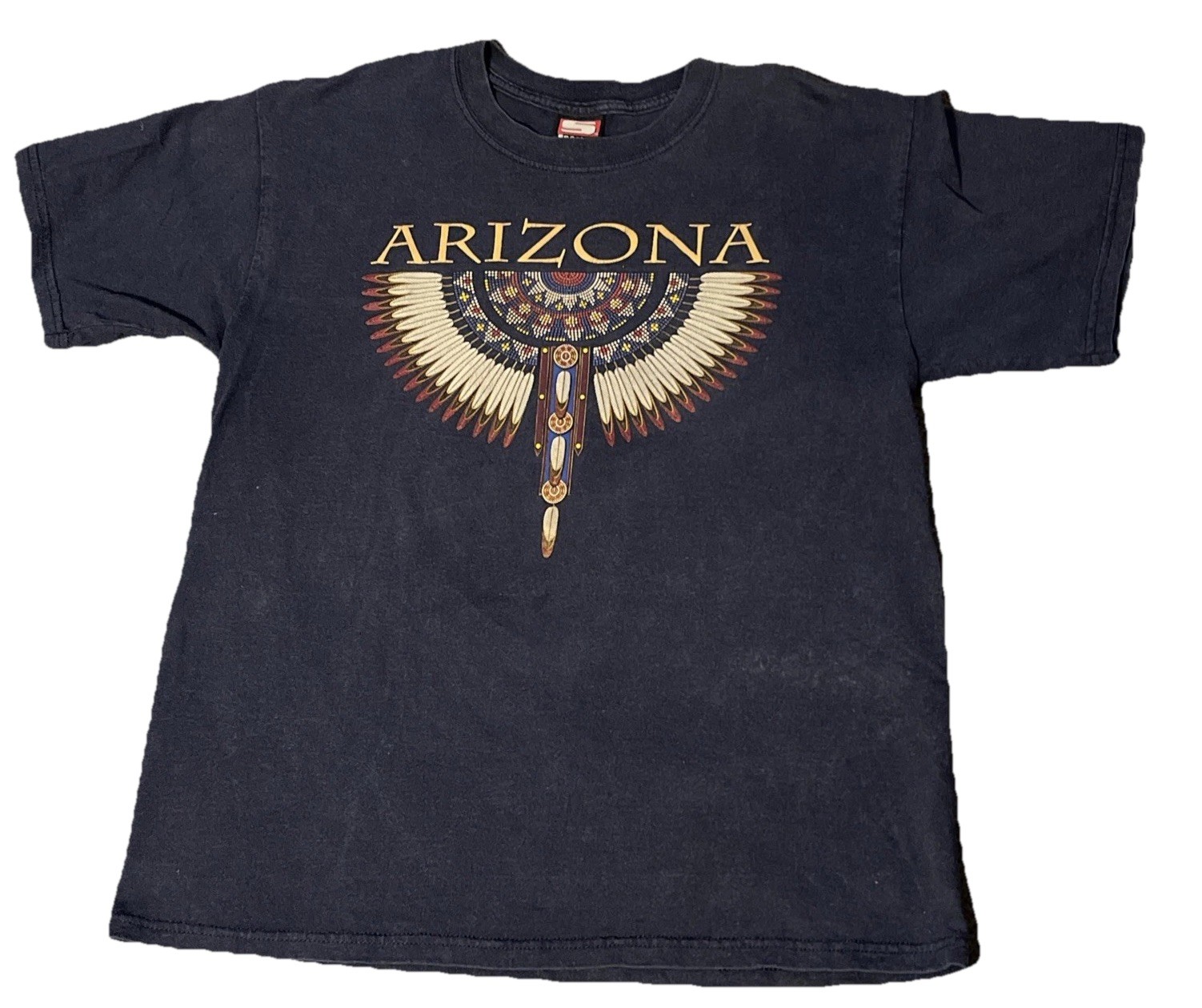 Vintage Arizona Beaded Aztec Print T-shirt 1990s Size Large Made in USA