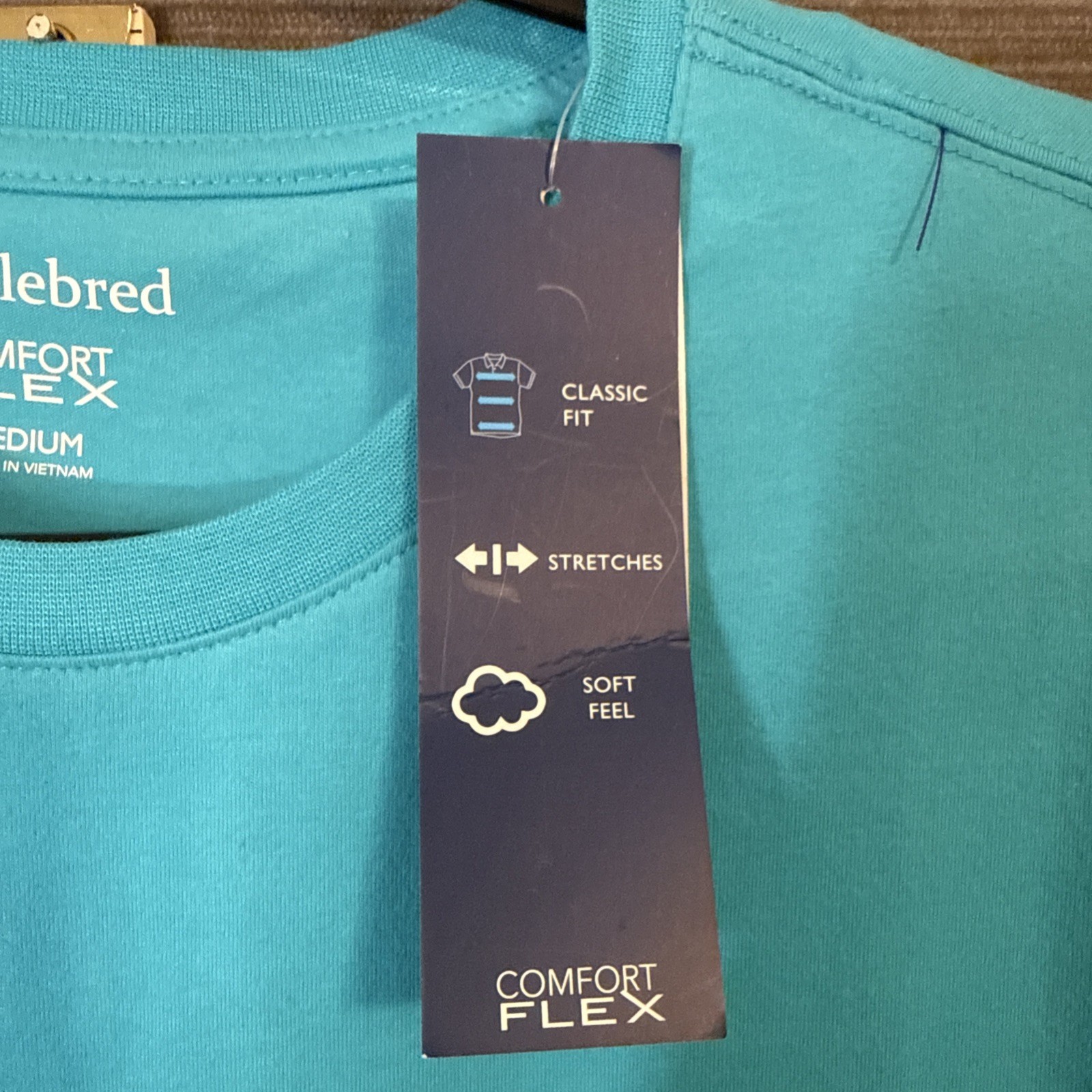 Saddlebred Comfort Flex Men’s Ss Teal Blue Crew Tee Shirt w/Pocket NWT Medium