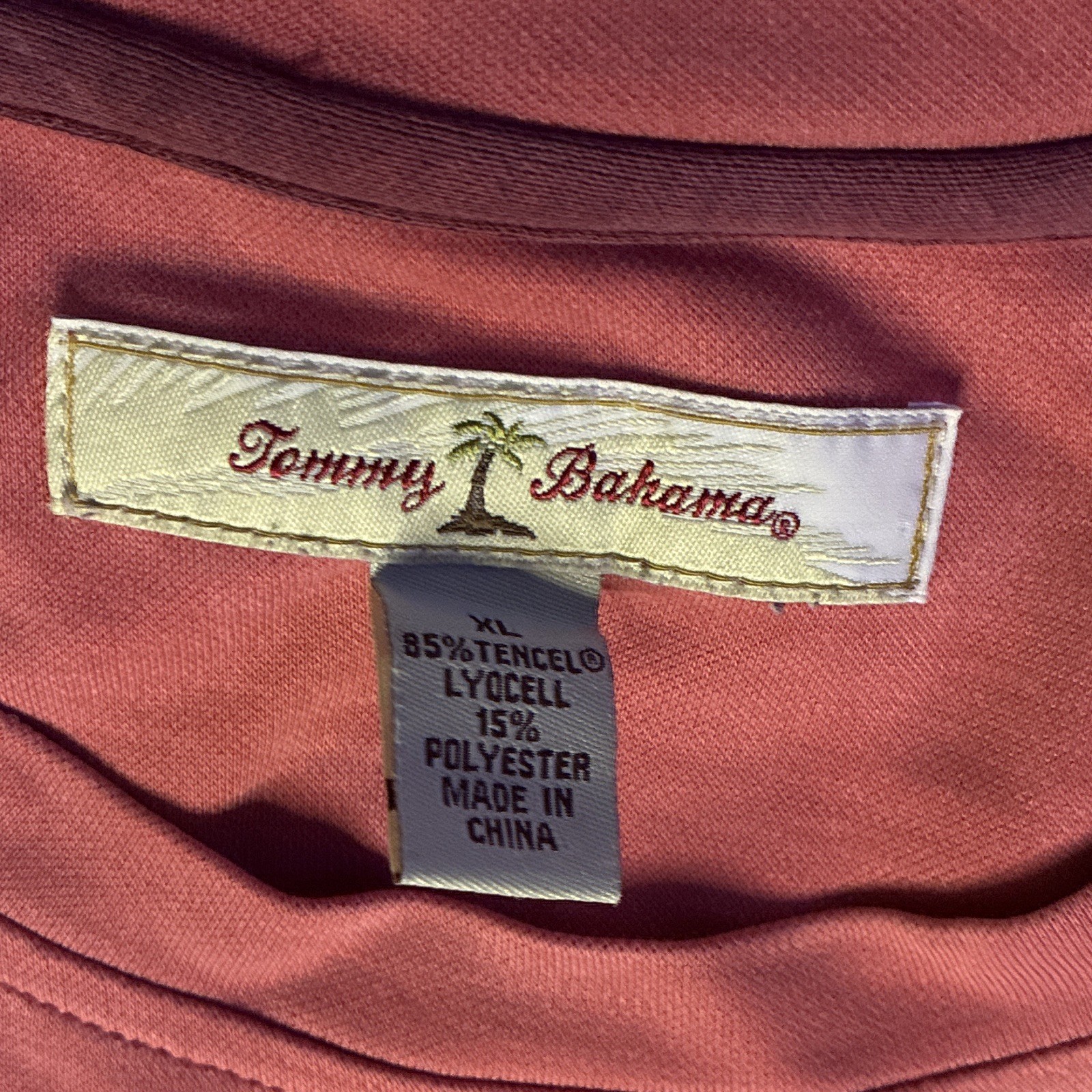 Tommy Bahama Men’s Light Red Solid Crew Neck Short Sleeve Logo Knit T-Shirt XL