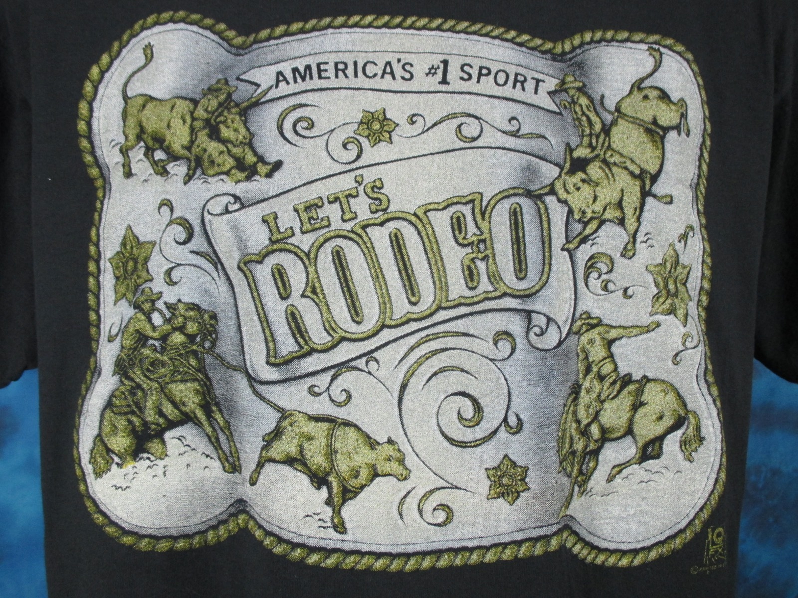 vtg 80s COWBOY LET’S RODEO T-Shirt M/L single stitch thin horse bull buckle