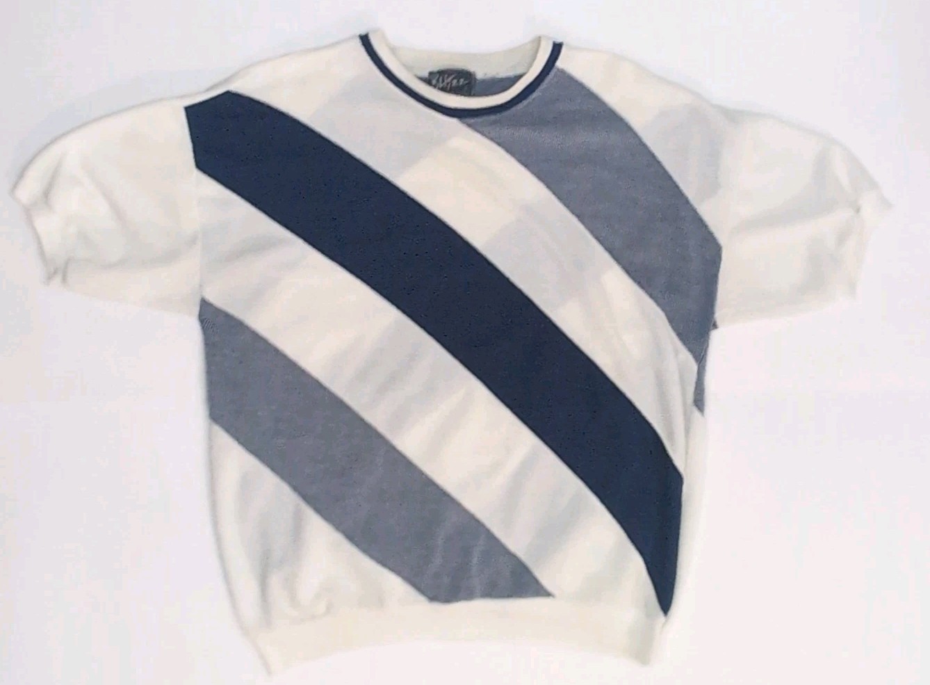 Vintage 80s Jean Michaud Cream Heavy Knit Twill Cotton Short Sleeve Shirt XL
