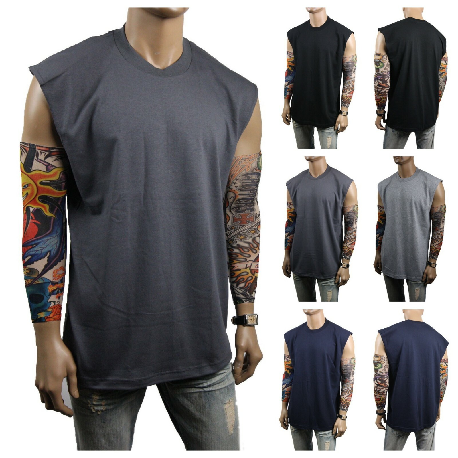 Men T-Shirt S-5XL HEAVY WEIGHT Crew Neck Muscle Plain Tank Top Sleeveless GYM