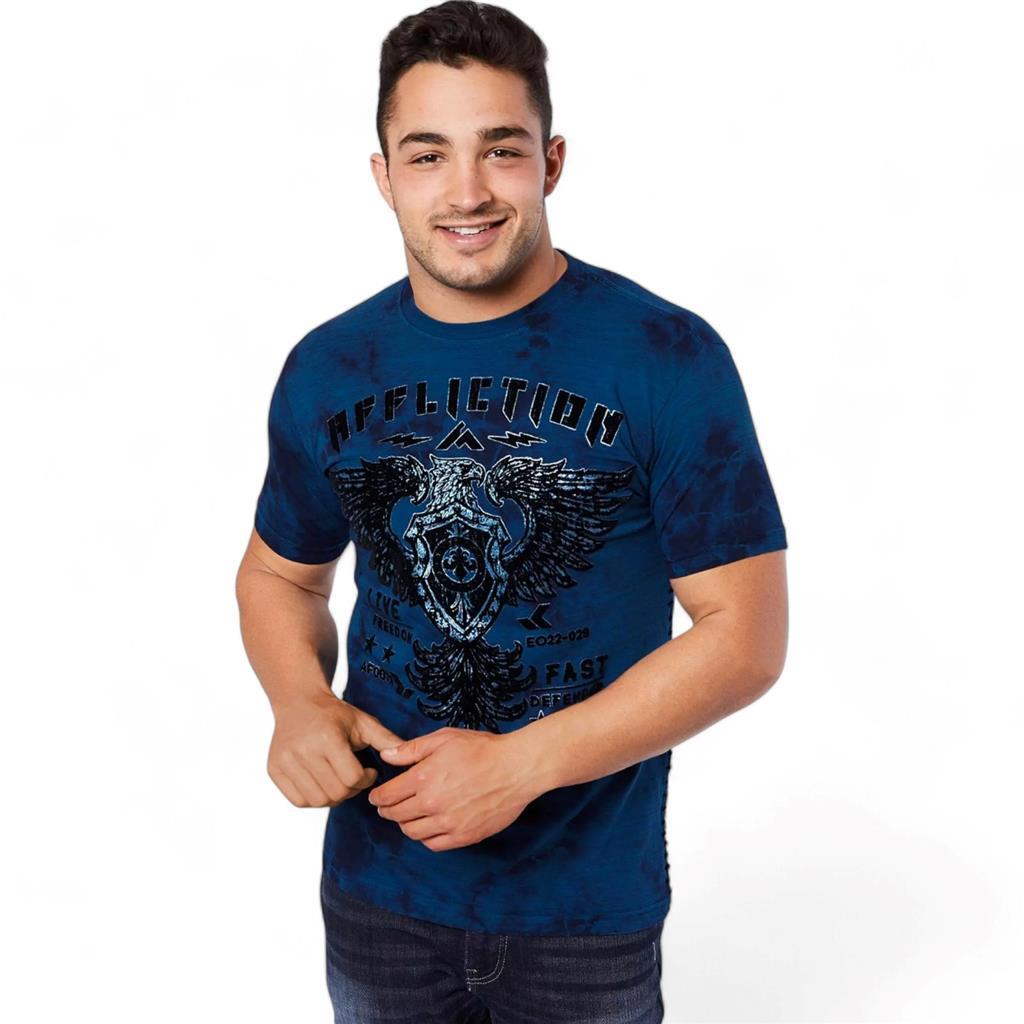 Men’s Affliction Standing Value Navy Blue Crystal Wash Premium Y2K T-Shirt Large