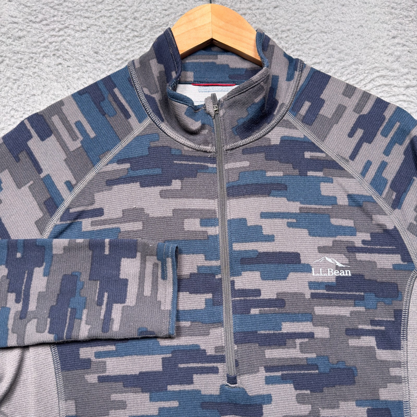 LL Bean Shirt Mens Large Blue Gray 1/4 Zip Pullover Performance Hiking Outdoor