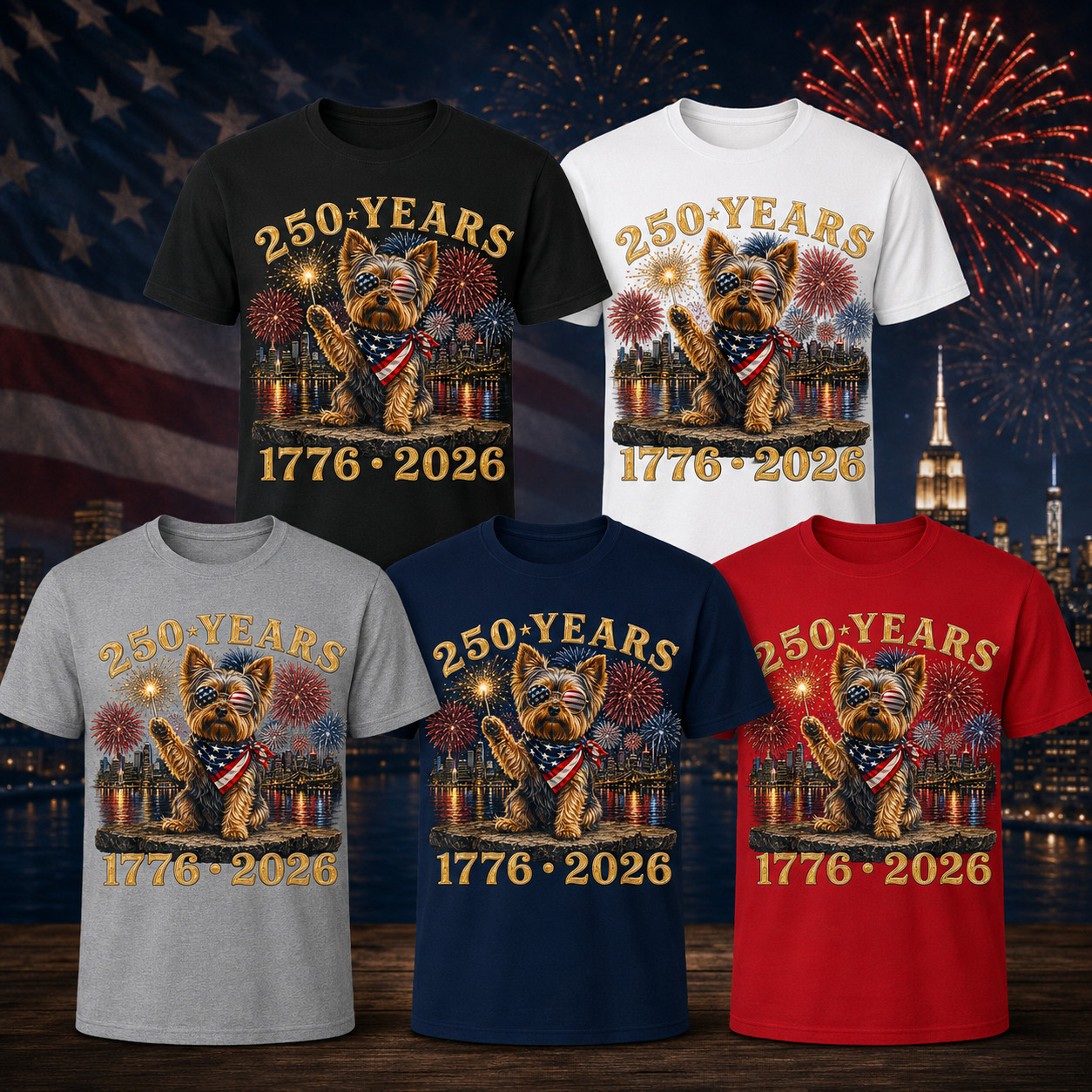 Yorkie Dog 250th America Patriotic USA 4th of July T-Shirt