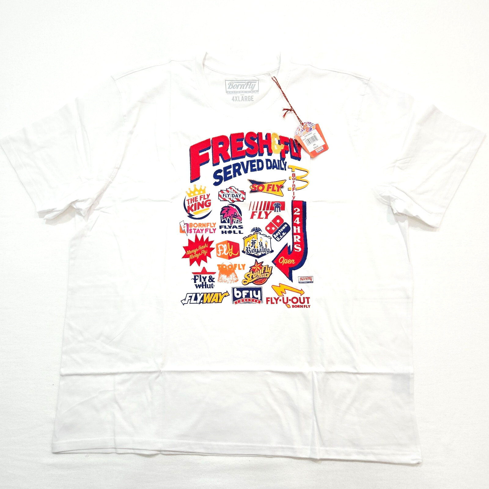 Born Fly Men’s Big & Tall T-Shirt White Red Navy Fresh Design Graphic TShirt 4XL