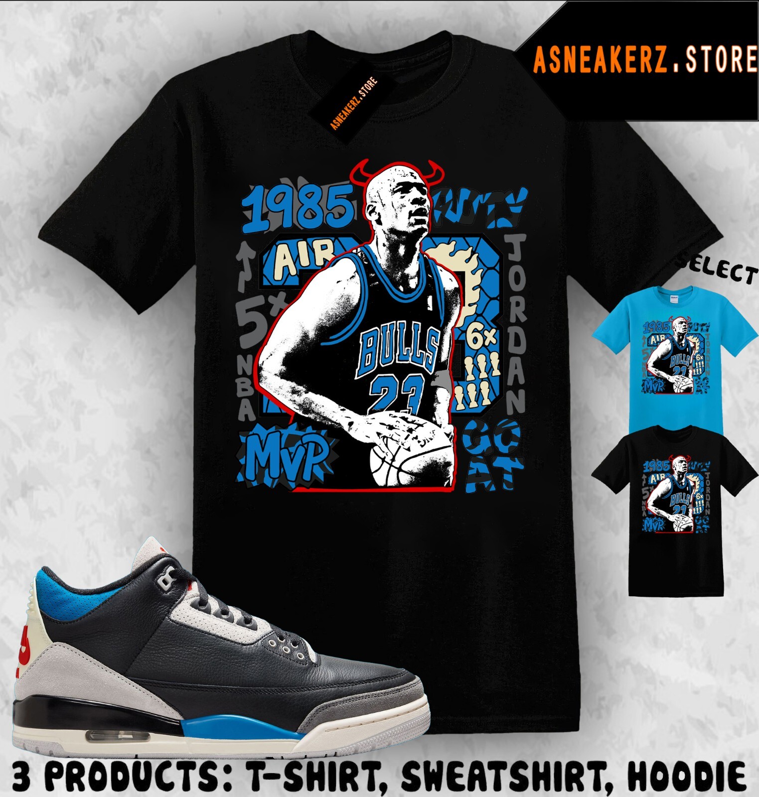 Tee Shirt Matching AJ 3 OG Rare Air 2025 Match Sneaker Vintage MJ Bulls T-Shirt