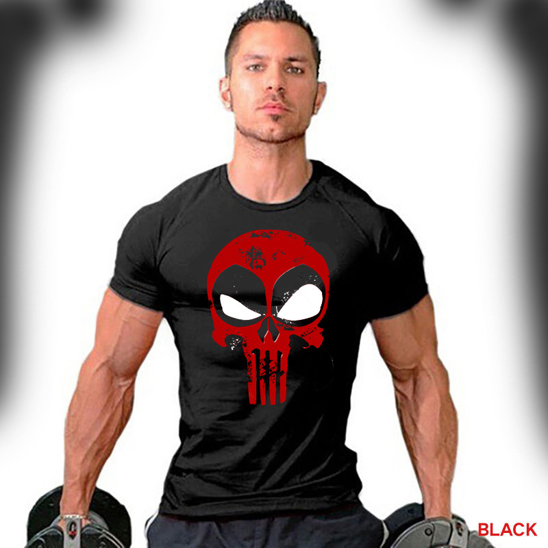 Distressed Skull T-Shirt Crossover Logo Workout Gym Apparel