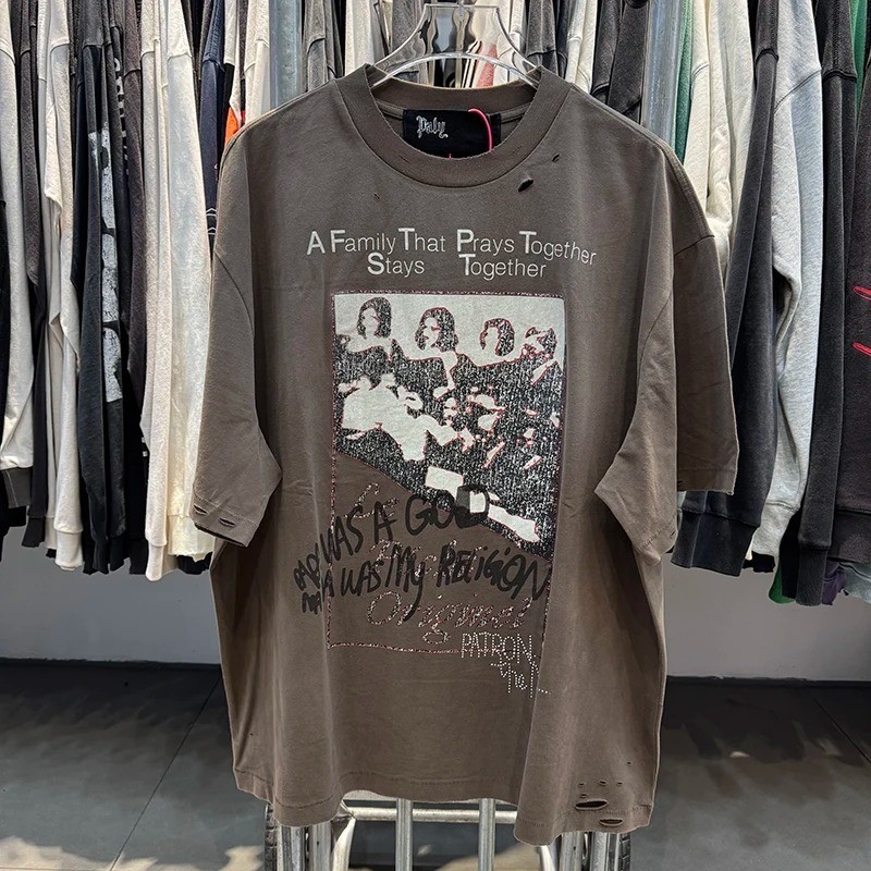 A Family That Prays Together Stays Together Crystal Paly Brown Cotton T Shirt