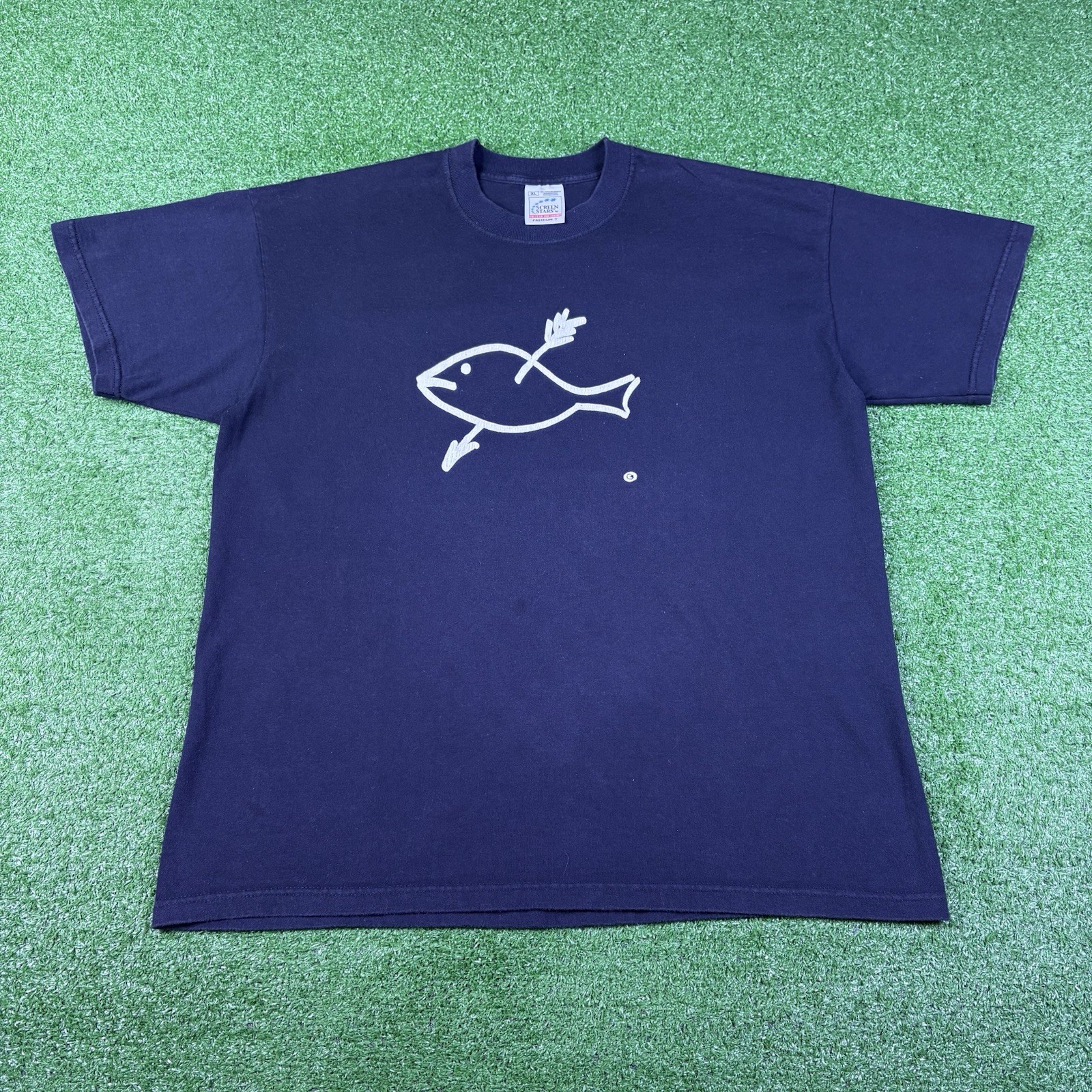 Vintage 90s Dithmarschen Germany Europe Fish Arrow Logo Black Shirt Men’s XL